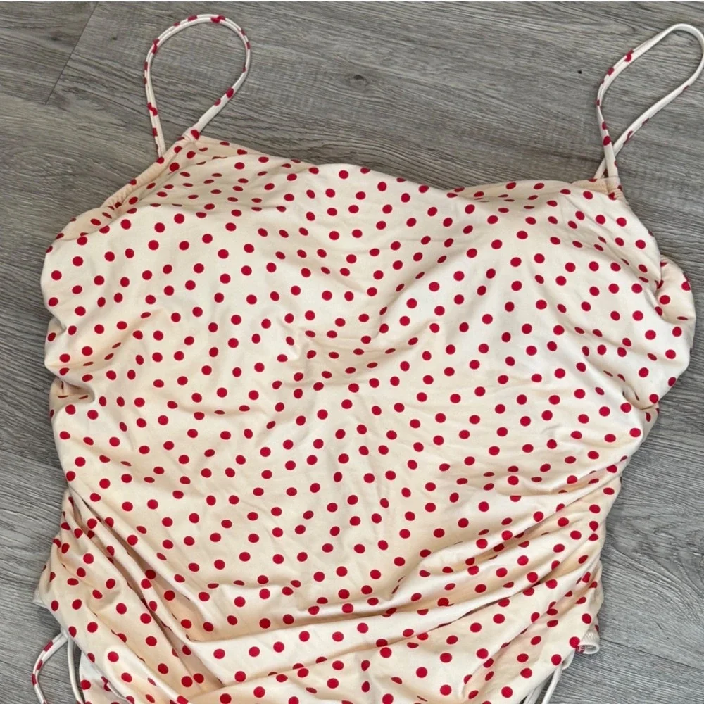J. Crew Womens Polka Dot Ruched One Piece Swimsuit Red Ivory CA483 Size 24 NEW